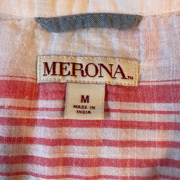 Coral and white button up blouse - Picture 3 of 4